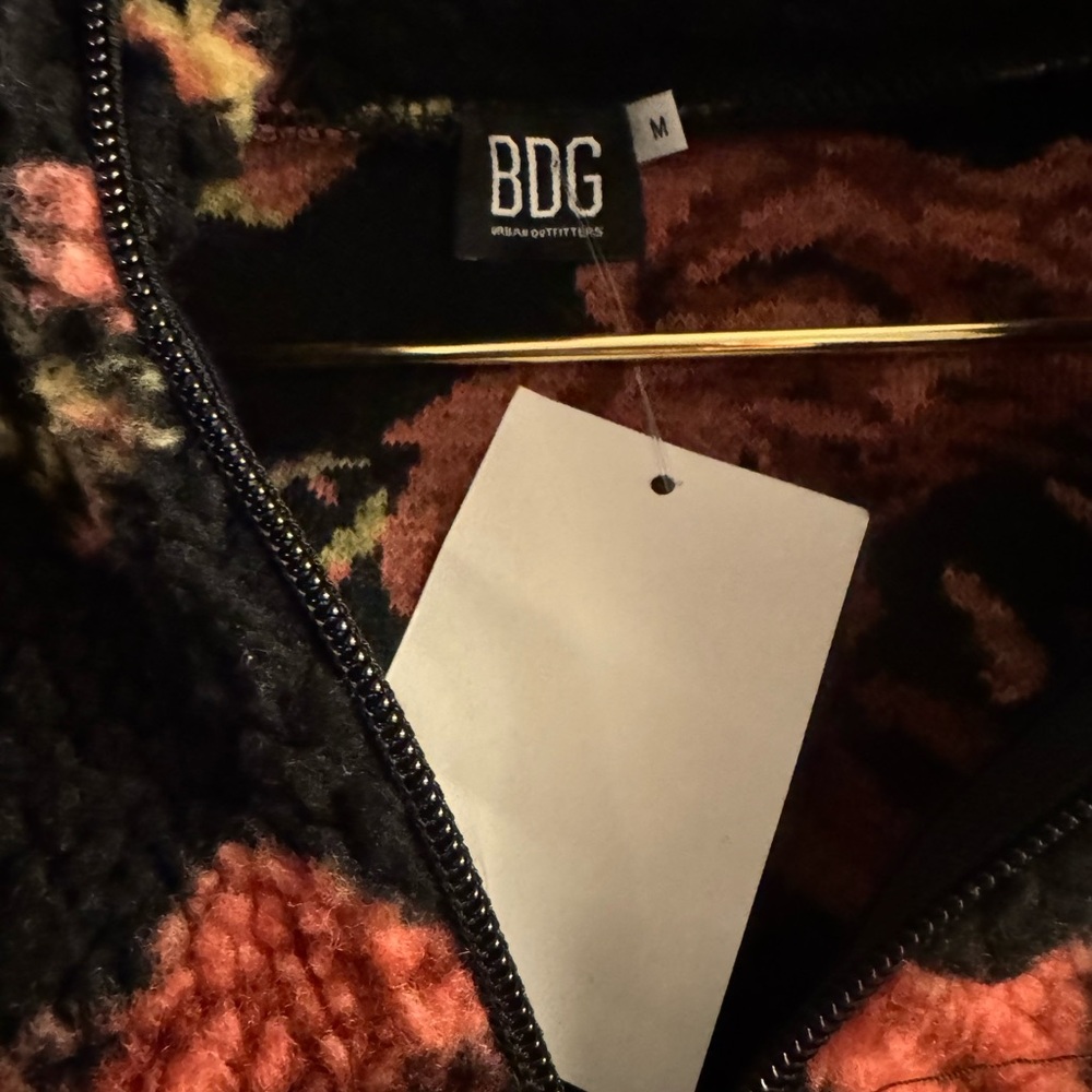 BDG Black and Pink Floral Teddy Jacket - Picture 3 of 4